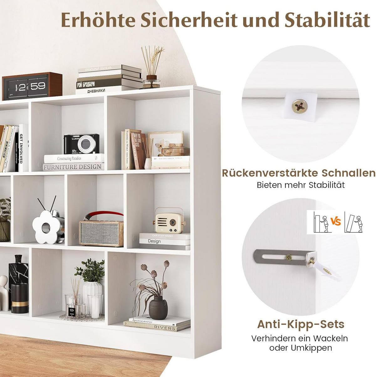 BÜCHERREGAL Weiß - Weiß, Holzwerkstoff (24/104/120cm) - COSTWAY