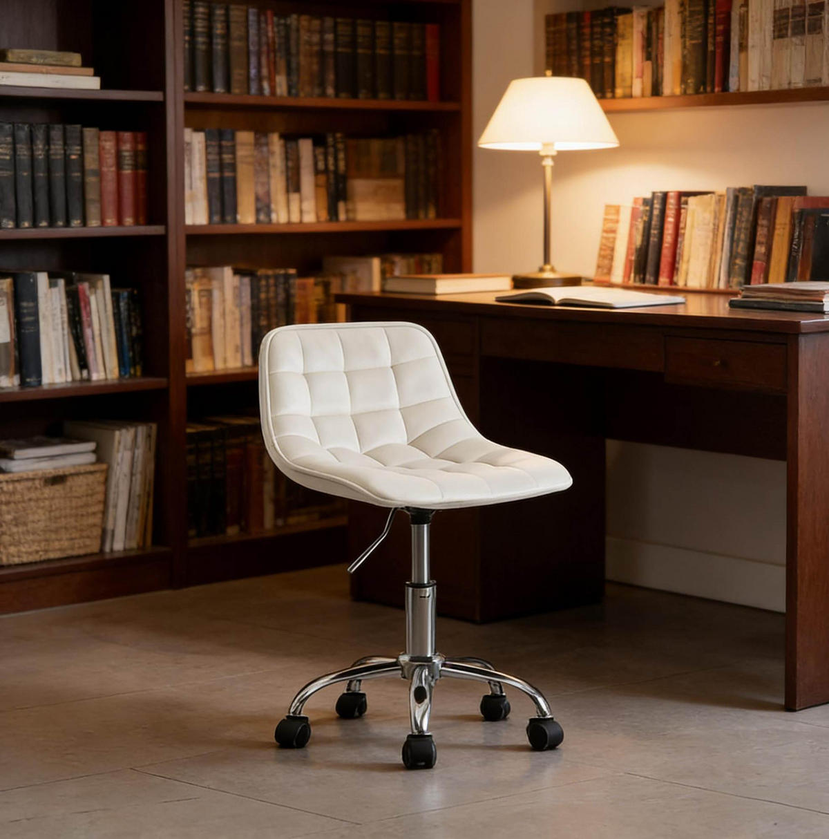 BÜROSTUHL höhenverstellbar drehbar Samt Cream White - Weiß, Metall (43/67.5/43cm) - Meubliv