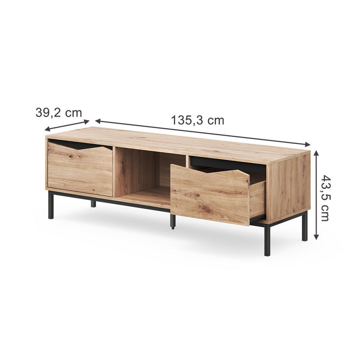 SPODNÁ DOSKA Elvano, dub/čierna, 135.3 x 43.5 cm - čierna/farba duba, kompozitné drevo (135.3/43.5/39.2cm) - Vicco