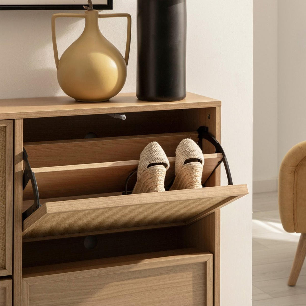 SCHUHSCHRANK DOPPELTES Bora Natürlich 105 cm x 90 cm - Naturfarben, Holzwerkstoff (105/90/24cm) - Klast Home