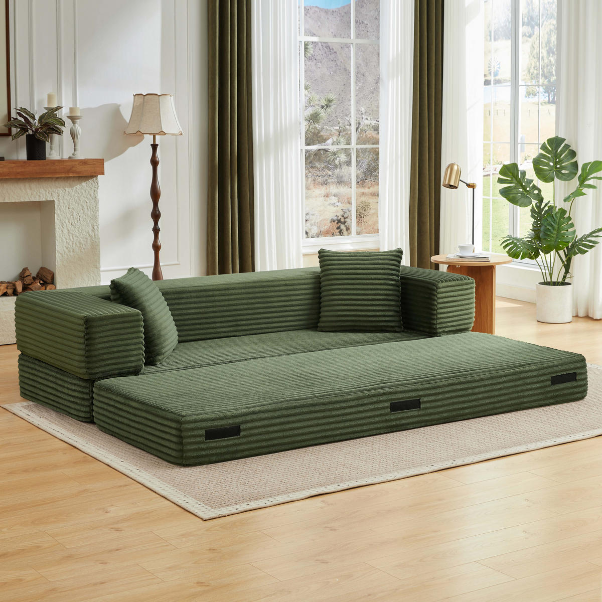 SCHLAFSOFA DE-34899 quadratisch mit Bettfunktion Grün - Grün, Textil (200/60/76cm) - ComfortXL