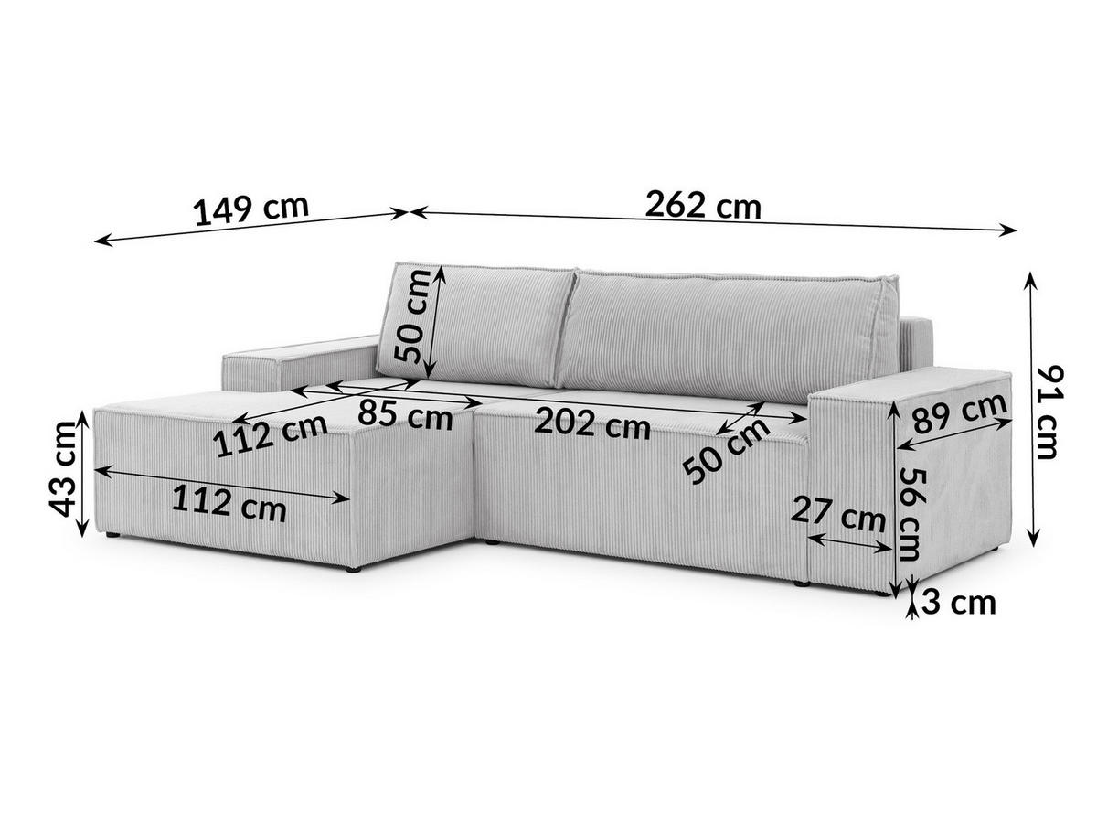 ECKSOFA Rivio mit Schlaffunktion und Bettkasten, Cordstoff Hellgrau - Hellgrau/Schwarz, Holz/Kunststoff (149/262cm) - S-Style