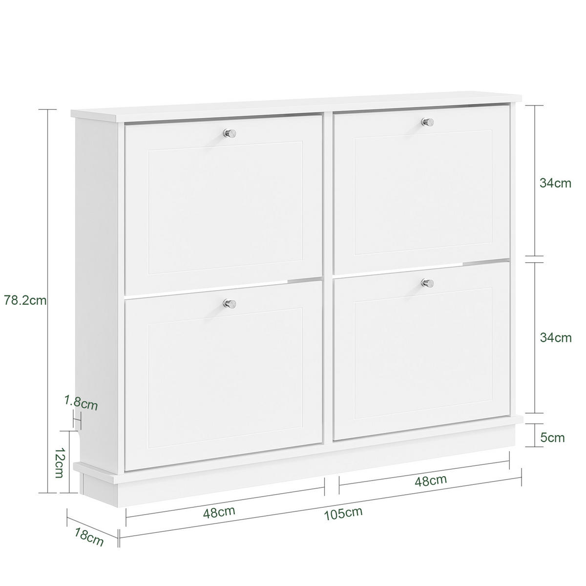 SCHUHSCHRANK schmal mit 4 Klappen, Weiß 105×18×78cm - Weiß, Holzwerkstoff (18/78/105cm) - SoBuy