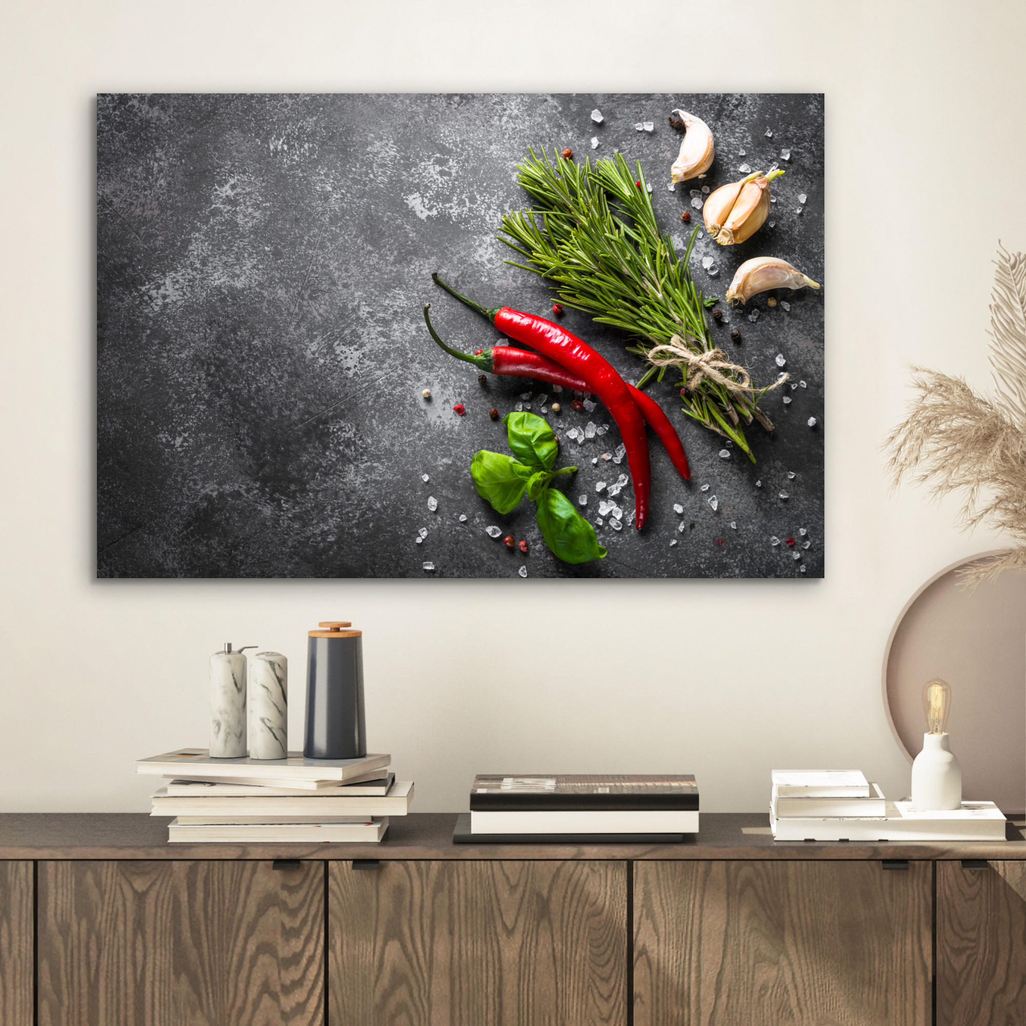 METALLBILD Pfeffer - Kräuter - Gewürze - Beton 60x40 cm - Dunkelgrau, Metall (60/40cm) - MuchoWow