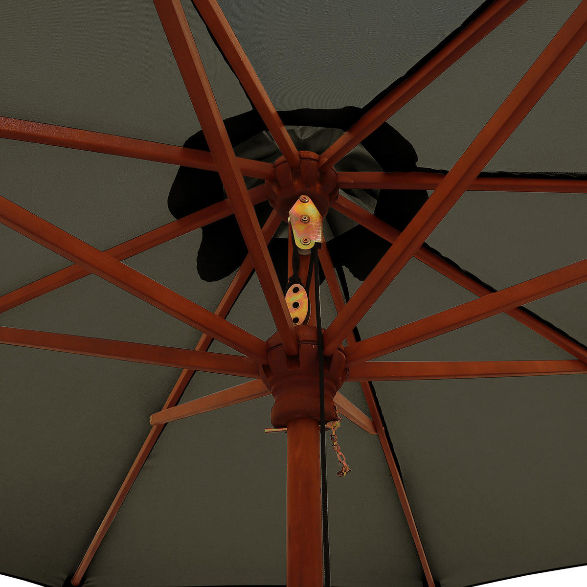 SONNENSCHIRM - Eukalyptus massiv / Polyester - Salbeigrün, Holz/Textil (300/300cm) - home24