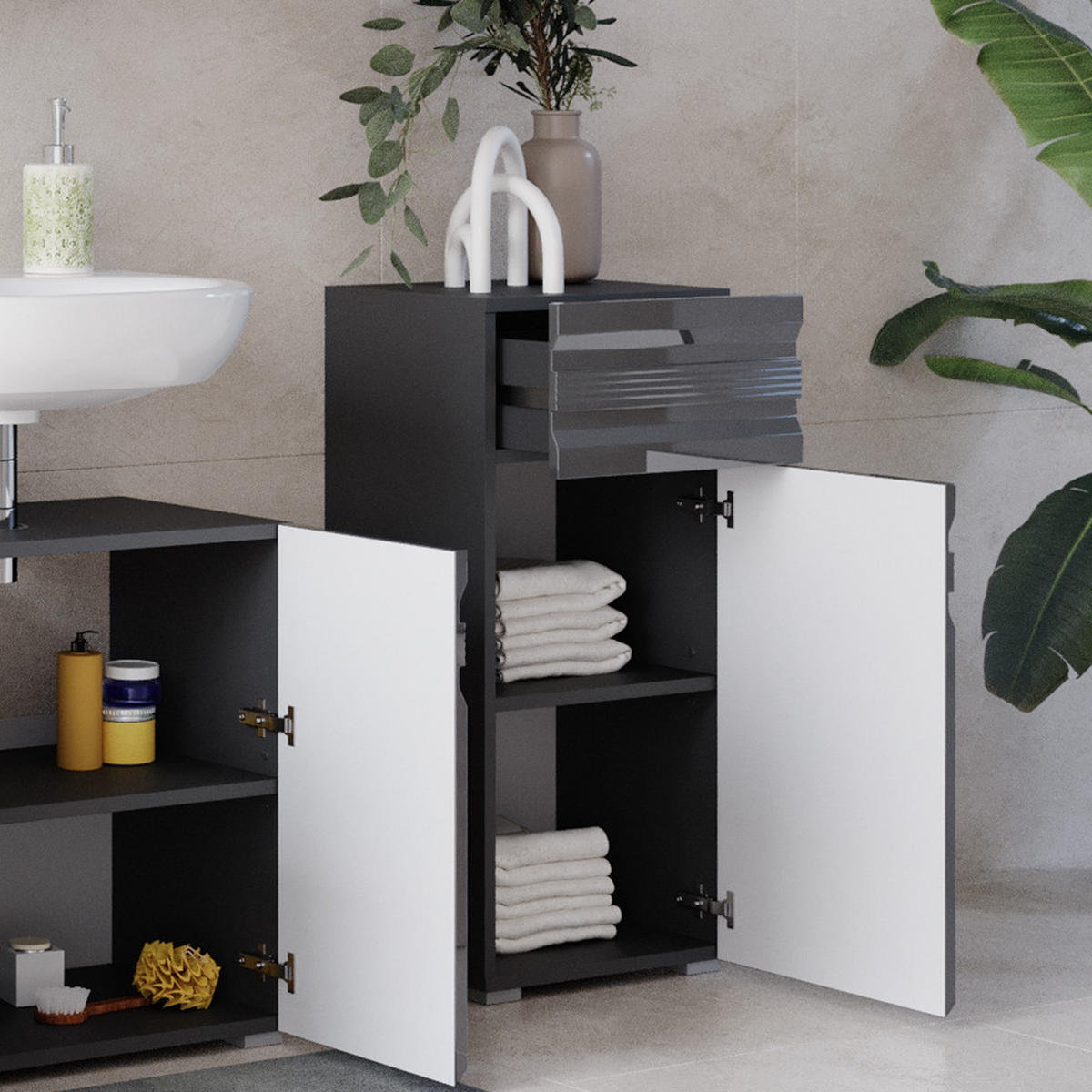 MIDISCHRANK Fredd Anthrazit 36.4 x 79 cm - Anthrazit, Holzwerkstoff (36.4/79/31cm) - Vicco