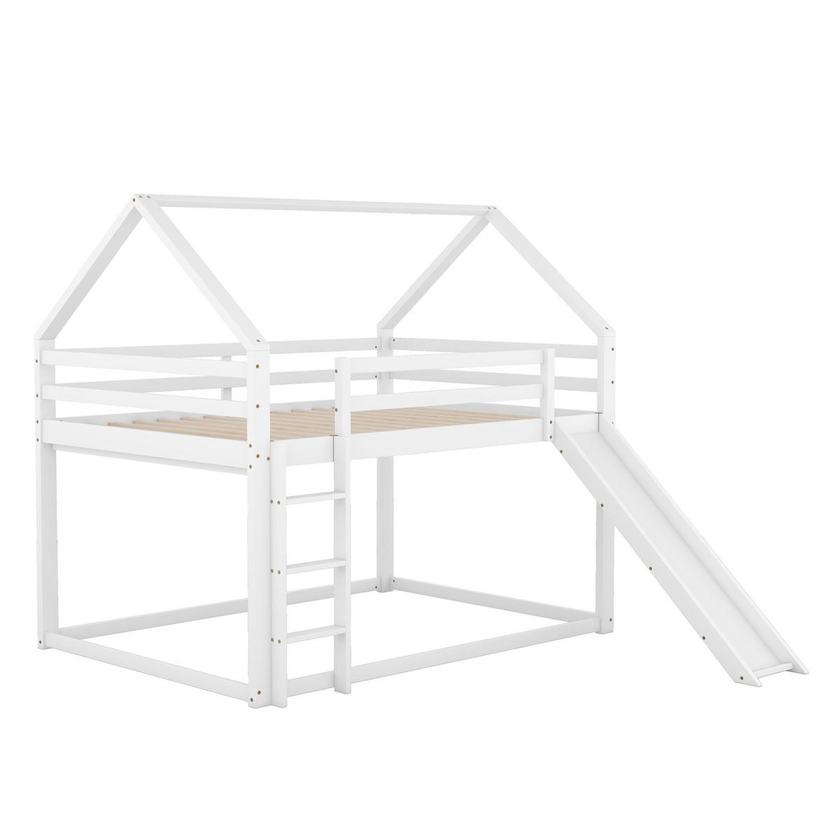 ETAGENBETT Hausbett mit Rutsche und Leiter, Weiß, 140/200 cm - Weiß, Holz (140/200cm) - MIVRAY
