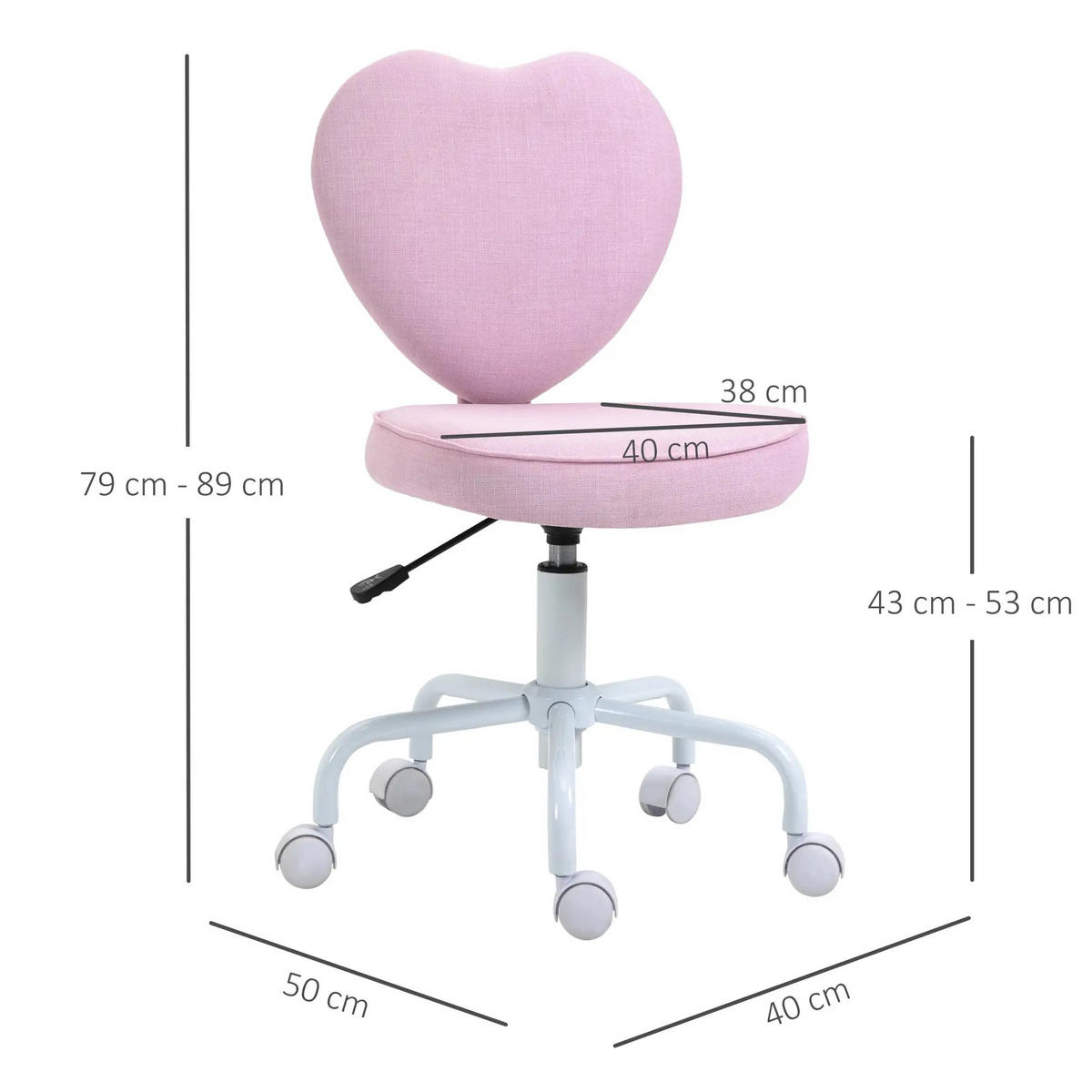 DREHSTUHL Rosa, Herzform, Leinen, ergonomisch - Pink, Metall (50/89/40cm) - SHOPENTRA