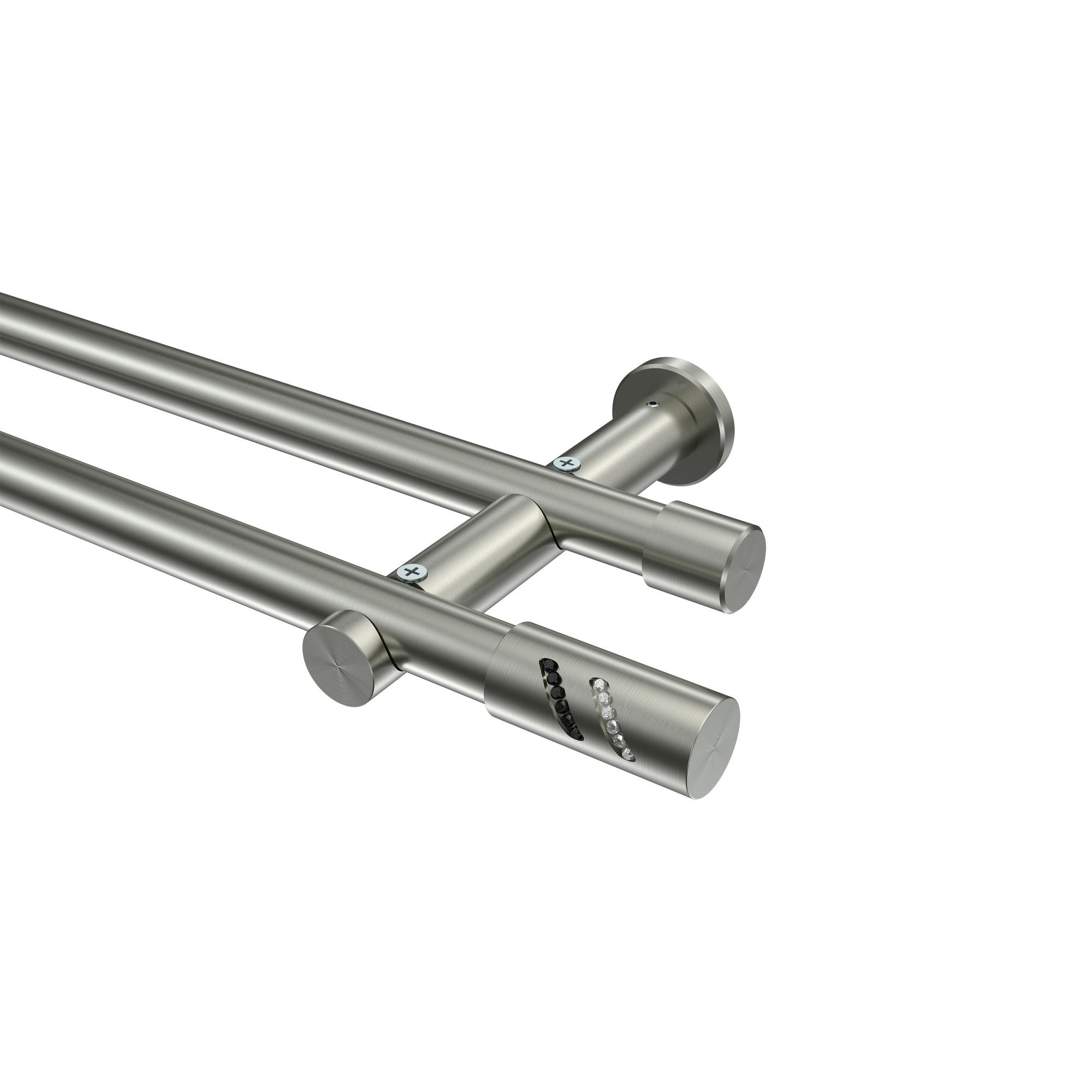 GARDINENSTANGEN-SET Platon Zoena 540 cm (geteilt in 3 x 180 cm), 2-läufig (ohne Ringe), 20 mm Ø Edelstahl-Optik - Edelstahlfarben, Metall (540cm) - INTERDECO