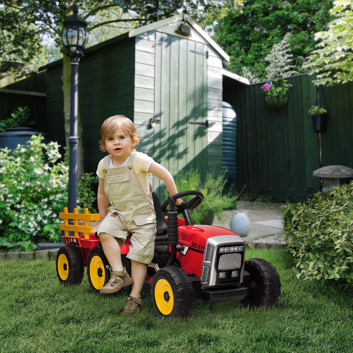 ELEKTRISCHER Traktor Kinder Aufsitztraktor mit MP3 Funktion, 3-6KM/H, Rot - Rot, Metall (136.5/50/52.5cm) - HOMCOM