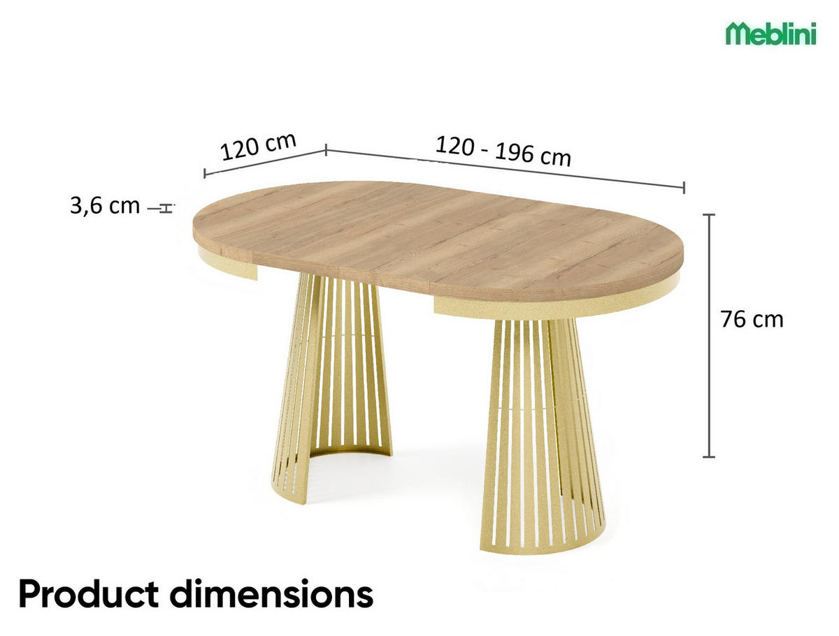 ESSTISCH Cone Bis - Hellbraun/Goldfarben, Holzwerkstoff/Metall (120/120/76cm) - Meblini