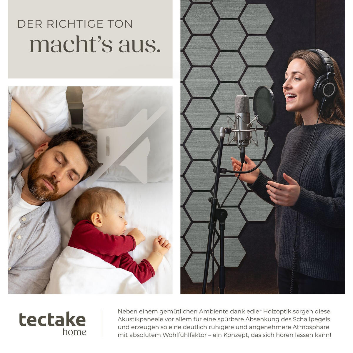 AKUSTIKPANEELE Sonic Shield, je 76 x 62 x 1,8 cm, Größe flexibel anpassbar, Eiche hellgrau - Eichefarben/Hellgrau, Holz (62/1.8/76cm) - tectake