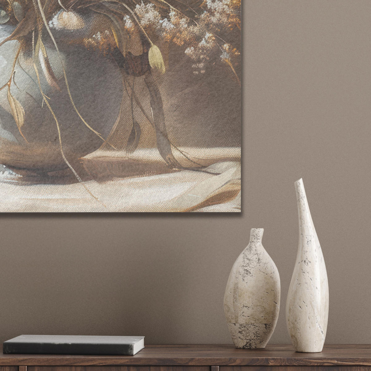 AKUSTIKBILD - Blumen - Vase - Stilleben - Beige - 50x70 - Creme, Kunststoff (50/70/0.9cm) - MuchoWow