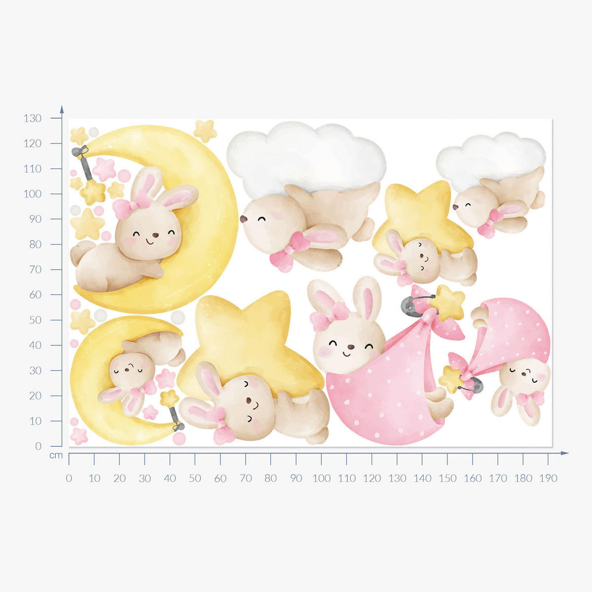 WANDAUFKLEBER 130x191cm - Hasen am Himmel - Multicolor, Kunststoff (130/191/0.1cm) - Wallfluent