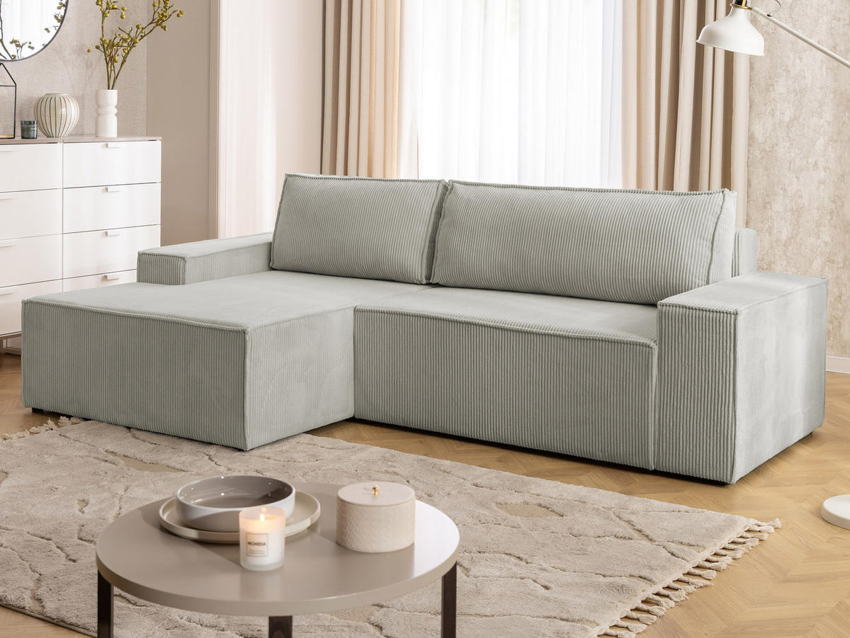 ECKSOFA Rivio mit Schlaffunktion und Bettkasten, Cordstoff Taupe - Taupe/Schwarz, Holz/Kunststoff (149/262cm) - S-Style