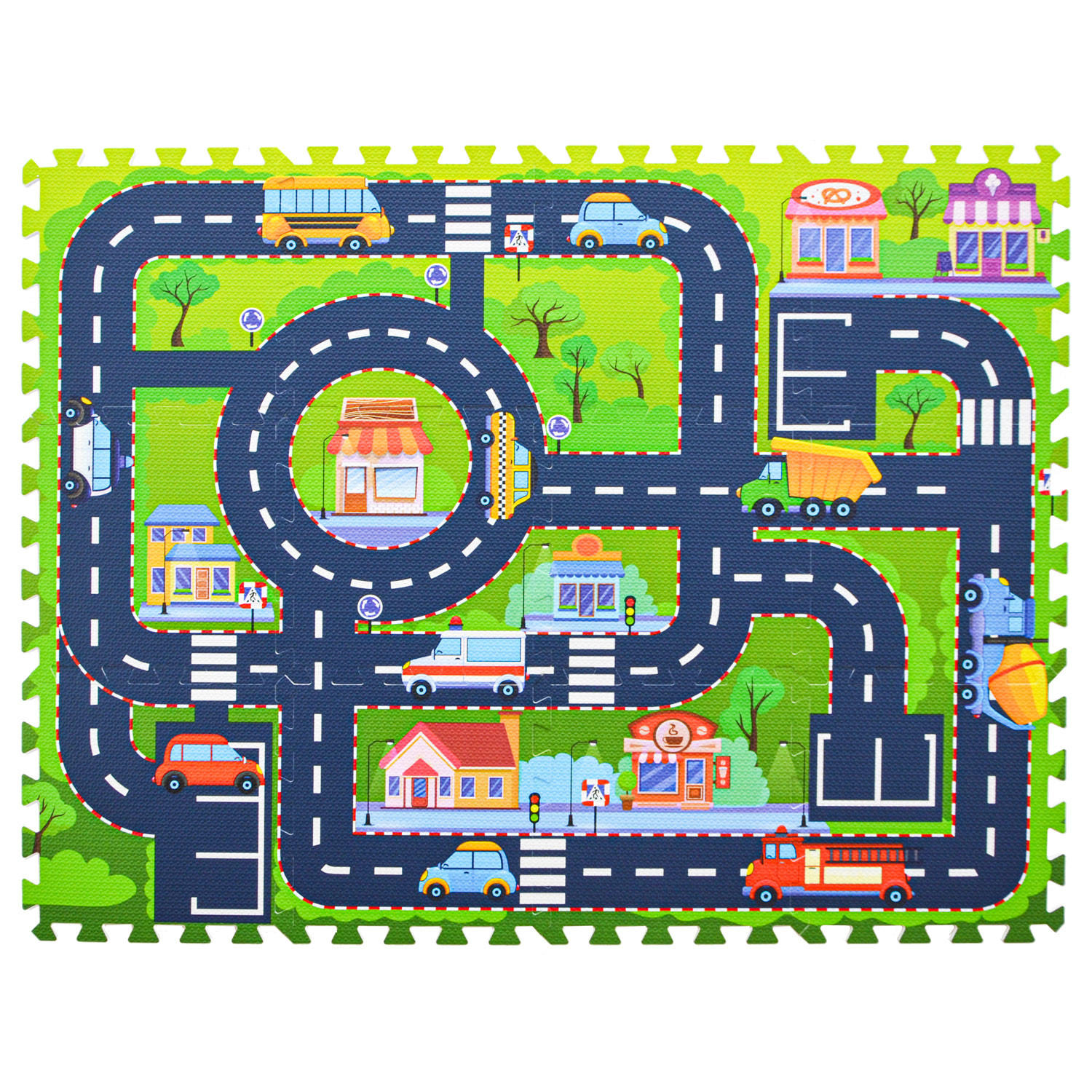 SPIELMATTE STRASSE- 120/90 cm Puzzlematte Grün - Multicolor, Kunststoff (30/30cm) - Littletom