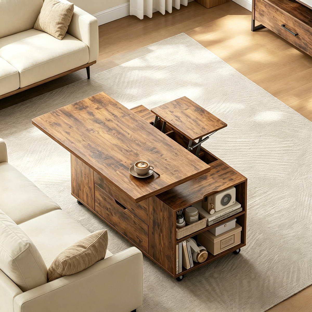 COUCHTISCH DE-37261 Lift-Top ausziehbar mit Rollen Braun - Braun, Holzwerkstoff (50.5/100/53cm) - ComfortXL