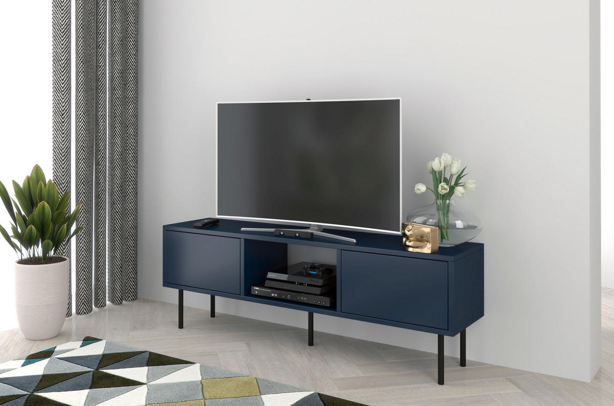 LOWBOARD Mirka, Marinblau, Push to Open System, Minimalistisch - Schwarz/Dunkelblau, Holzwerkstoff/Metall (130/47/35cm) - Dancan