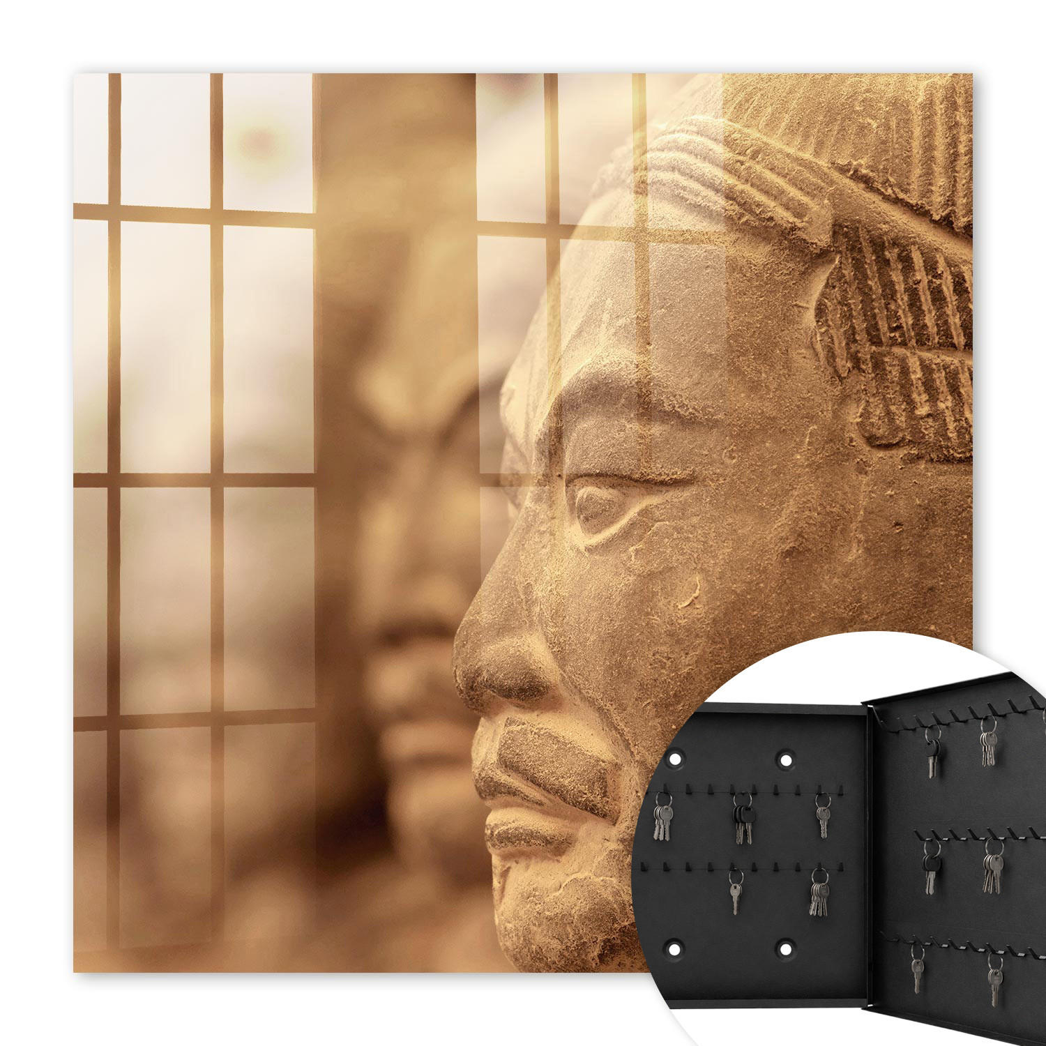 SCHLÜSSELBOX Schwarz 30x30 cm- Türöffnung nach rechts - Historische Skulptur - Beige, Metall (30/30/5cm) - TULUP