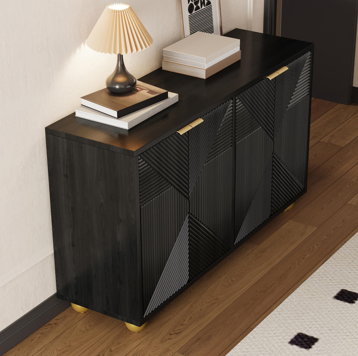 SIDEBOARD 120/35/71,5 cm in Schwarz mit 4 Türen und verstellbaren Innenböden - Schwarz, Holzwerkstoff (120/71.5/35cm) - Flora Grace