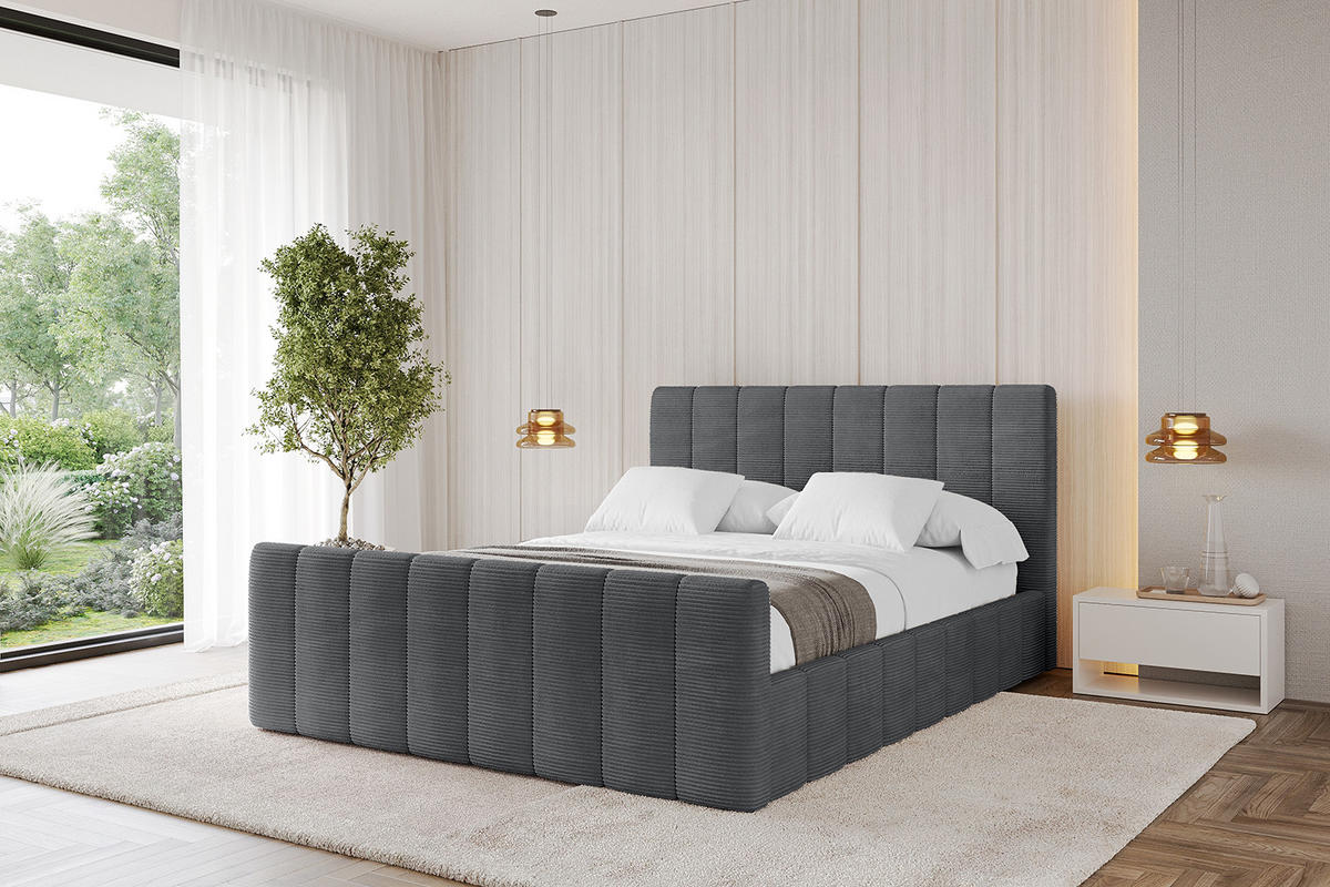 POLSTERBETT mit Bettkasten, Fußteil und Lattenrost, Boxbett mit Matratze H3/H4 - FINO-Z 180x200 Dunkelgrau - Anthrazit, Holzwerkstoff/Textil (180/200cm) - ALTDECOR