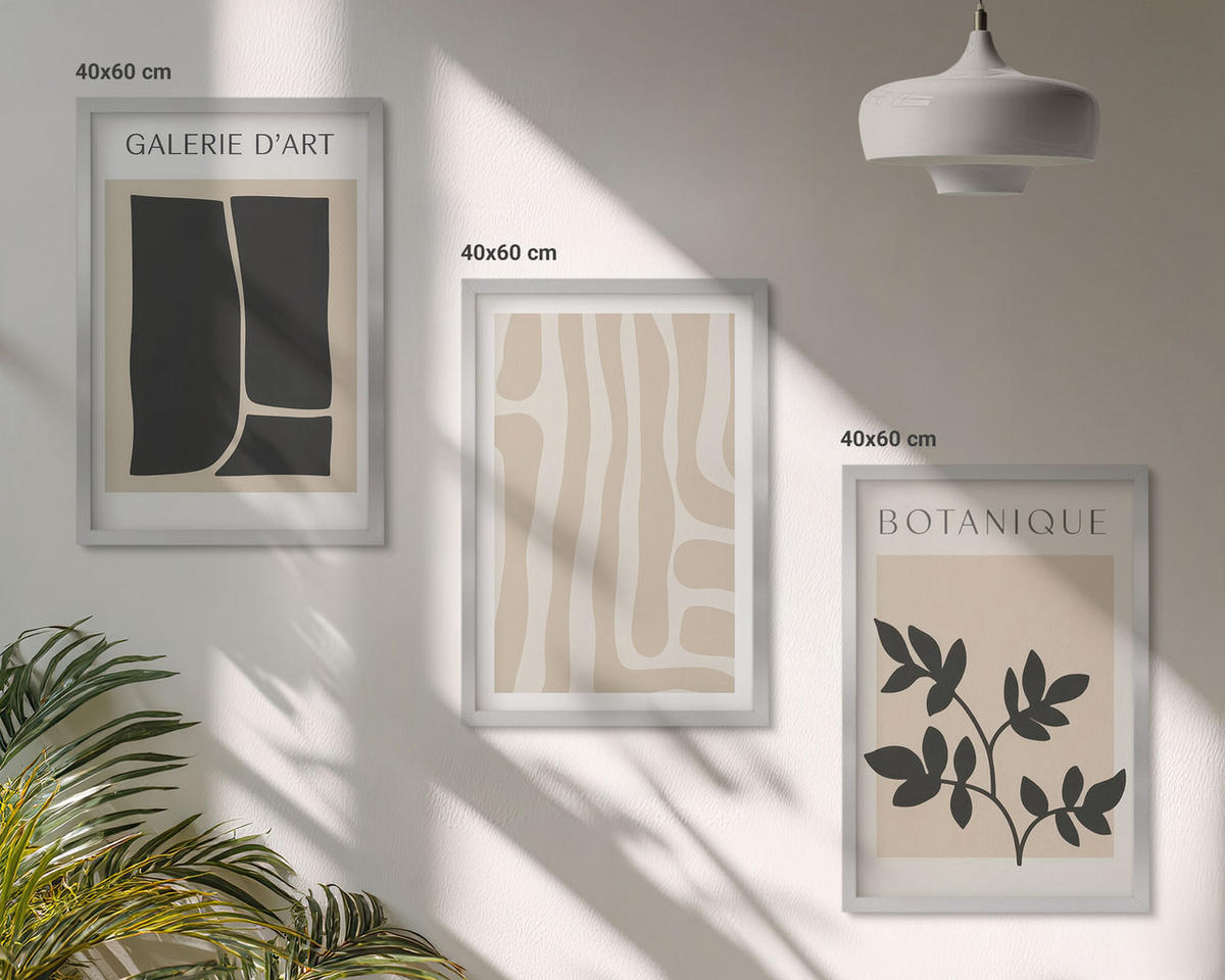 BILDER SET 3er Set - 40x60 cm Silberner Rahmen - Abstrakte Pflanzenformen - Silberfarben, Kunststoff (40/60cm) - TULUP