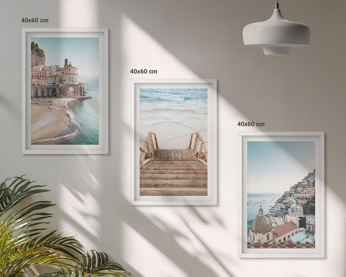 WANDBILDER 3er-Set - 40x60 cm Weißer Rahmen - Sommerliche Strandansichten in Pastellfarben - Weiß, Kunststoff (40/60cm) - ArtPrintCave