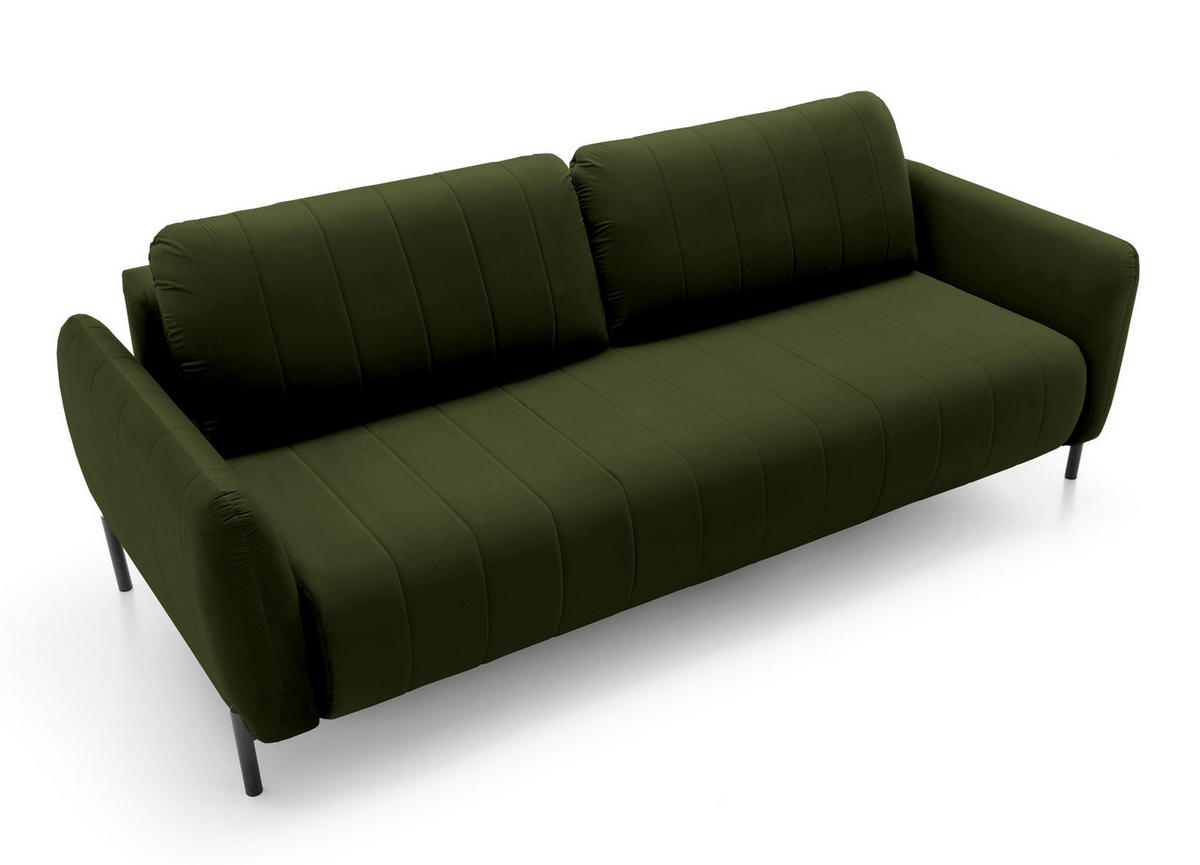 SCHLAFSOFA Neva Olivgrün Velours 234 cm - Schwarz/Olivgrün, Textil/Metall (234/90/100cm) - Selsey