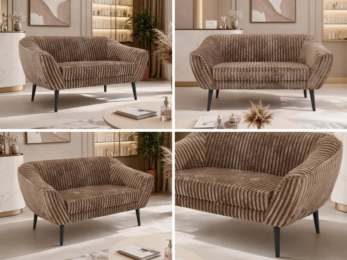 2-SITZER-SOFA PIRS - Braun Cord - Schwarze Beine - Schwarz/Braun, Holzwerkstoff/Textil (140/75/74cm) - MKS