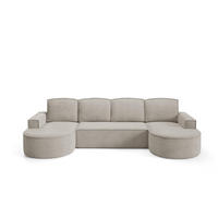 WOHNLANDSHAFT Flow U Kalt Beige, mit Schlaffunktion in Curio Stoff - Beige, Holzwerkstoff/Textil (316/88/157cm) - Bettso
