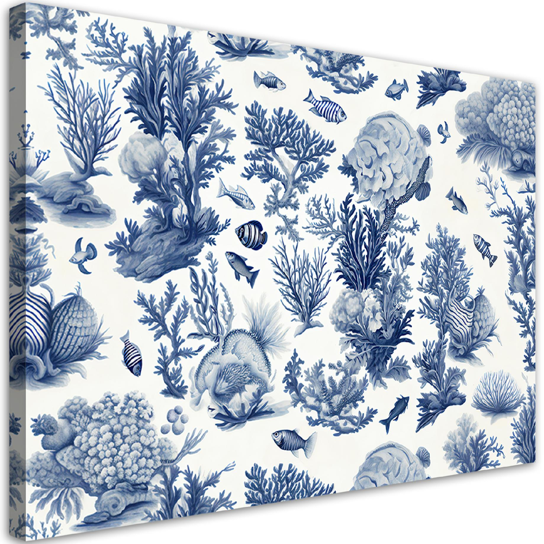 WANDBILD für das bad meerestiere und pflanzen - Blau, Textil (60/40cm) - Feeby