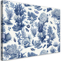 WANDBILD für das bad meerestiere und pflanzen - Blau, Textil (60/40cm) - Feeby