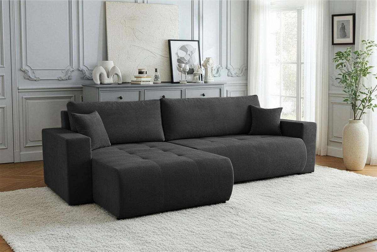 ECKSOFA Armari Mit Schlaffunktion - Schwarz, Holzwerkstoff/Textil (277/154cm) - Fun Möbel