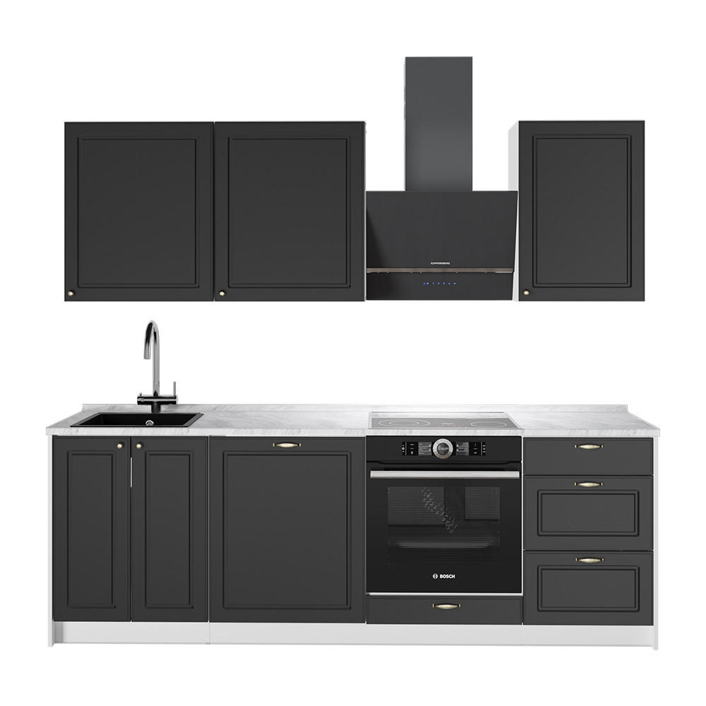 KUCHYNKA Fame-Line, Antracitovo-zlatý vidiecky dom/biely, 230 cm, AP Marble - biela/antracitová, kompozitné drevo (230/82/60cm) - Vicco
