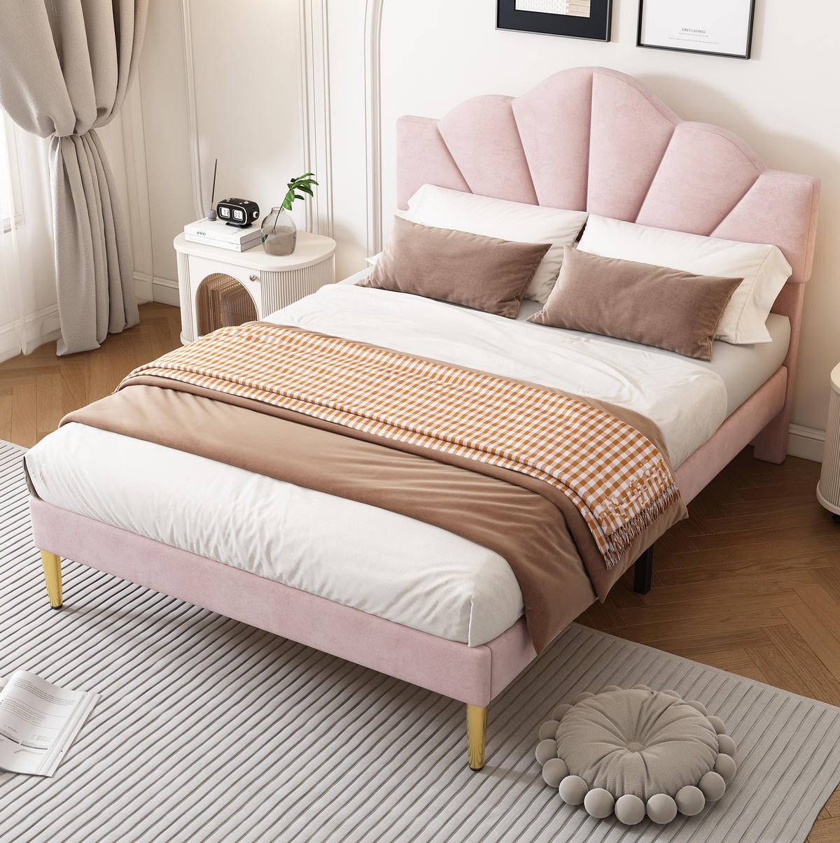 KINDERBETT Polsterbett 140/190 cm aus Velours mit höhenverstellbarem Kopfteil Rosa - Rosa, Textil (140/190cm) - Modenvie