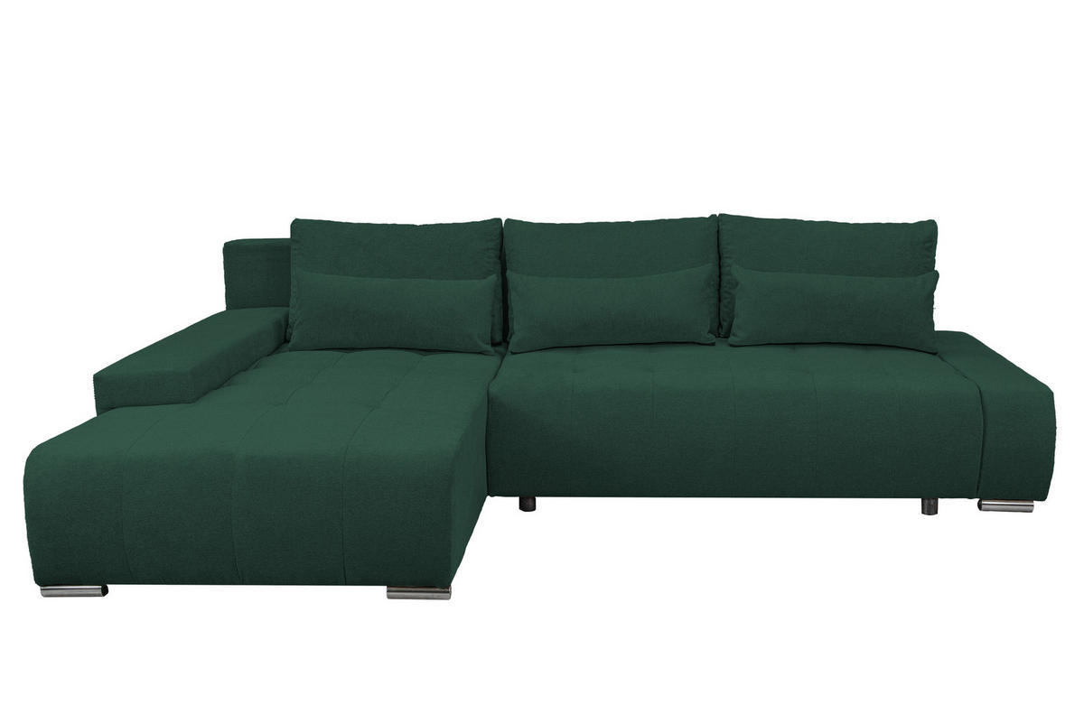 ECKSOFA Bloom mit Bettkasten und Schlaffunktion L-Form - Grün, Textil (267/185cm)