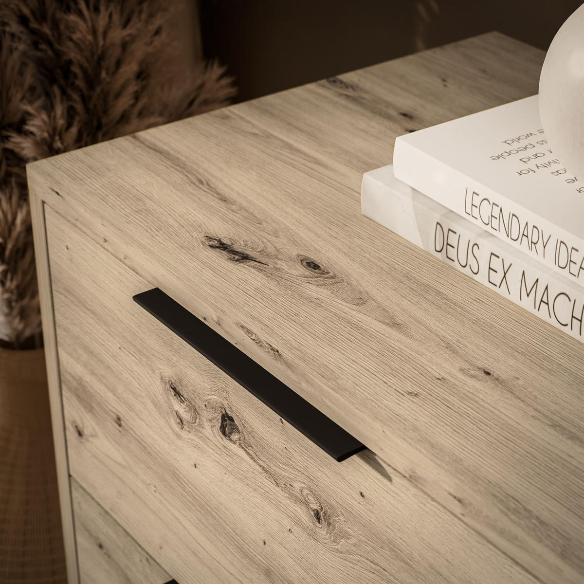 KOMMODE NELA mit Lamellen, Artisan/Schwarz - Eiche Artisan, Holzwerkstoff (105/86/45cm) - Lookway