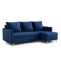 ECKSOFA FOX L-förmig Modernes Verstellbare Kopfstützen Luxuriöser Velours Schlaffunktion lose Rückenkissen freistehend RECHTS 224x146x98 cm Blue - Blau, Holz/Textil (224/146cm) - DomoHome