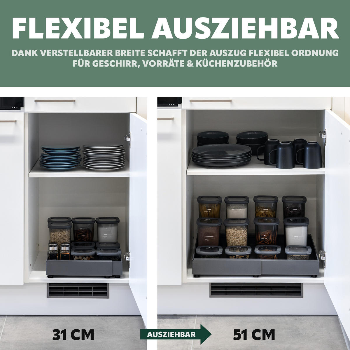 TELESKOPSCHUBLADEN (2er Set), ausziehbar, Metall, grau - Grau, Metall (51/6/42cm) - bremermann