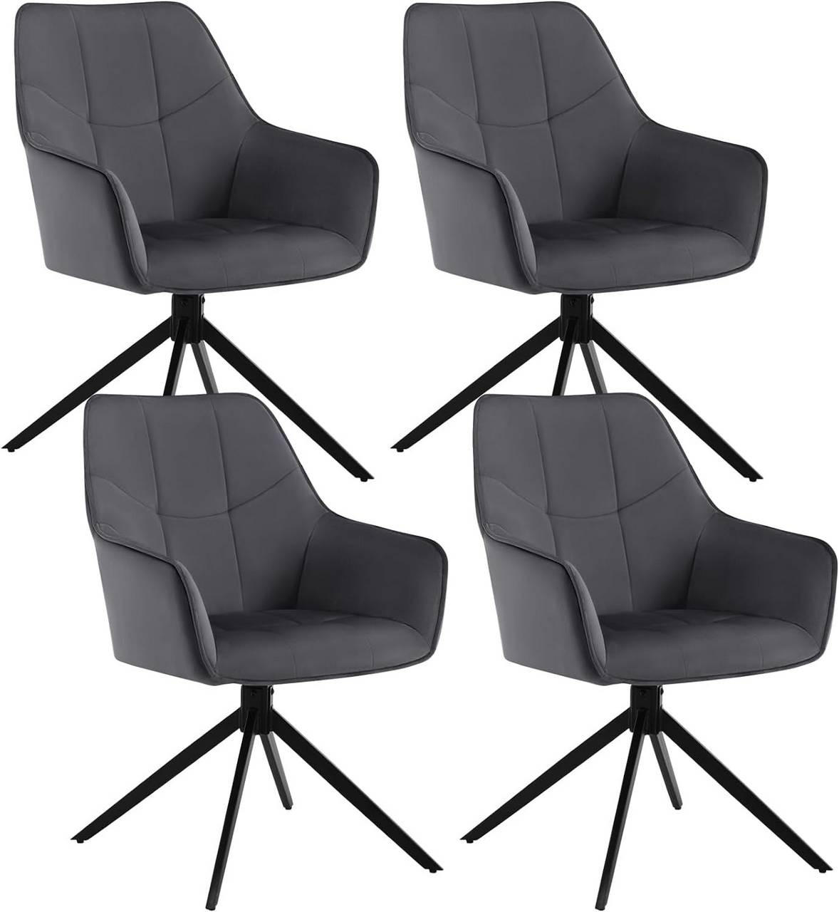 ESSZIMMERSTUHL 4er Set, Samt, Metallbeine, Dunkelgrau - Dunkelgrau/Schwarz, Kunststoff/Textil (58/86/63.5cm) - Woltu