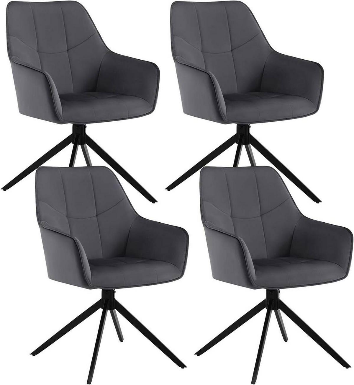 ESSZIMMERSTUHL 4er Set, Samt, Metallbeine, Dunkelgrau - Dunkelgrau/Schwarz, Kunststoff/Textil (58/86/63.5cm) - Woltu