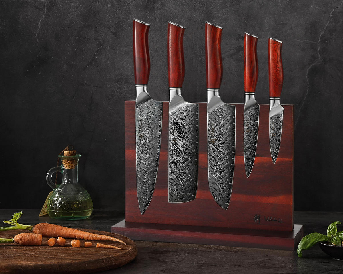 MESSER-SET 6-TEILIG 9–20 cm - Dunkelrot, Holz/Metall (1/1/1cm) - Wakoli
