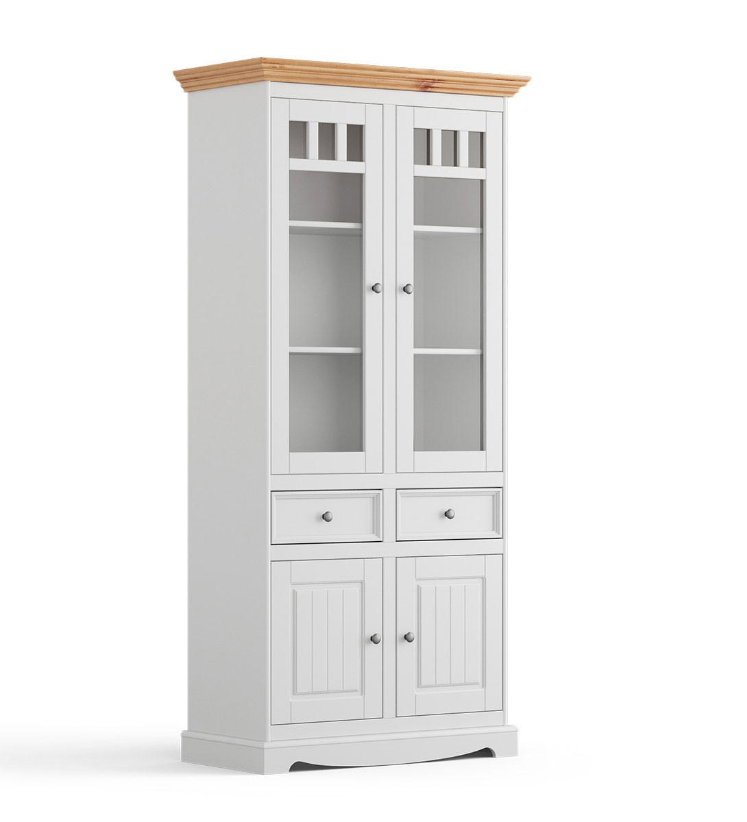 VITRINE Belluno Elegante Kiefer Natur gebeizt / - Kiefer weiß (RAL9010) lackiert 89 / 44 / 190cm - Weiß/Kieferfarben, Holz/Holzwerkstoff (89/190/44cm) - Feldmann-Wohnen
