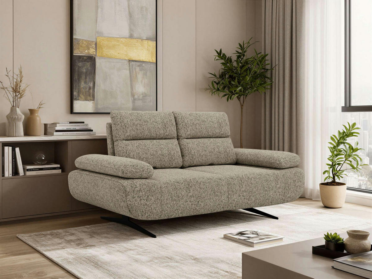 DVOUMÍSTNÁ POHOVKA SORAE - Taupe Strukturovaná látka - černá/šedohnědá, kov/textil (182/94/107cm) - MKS