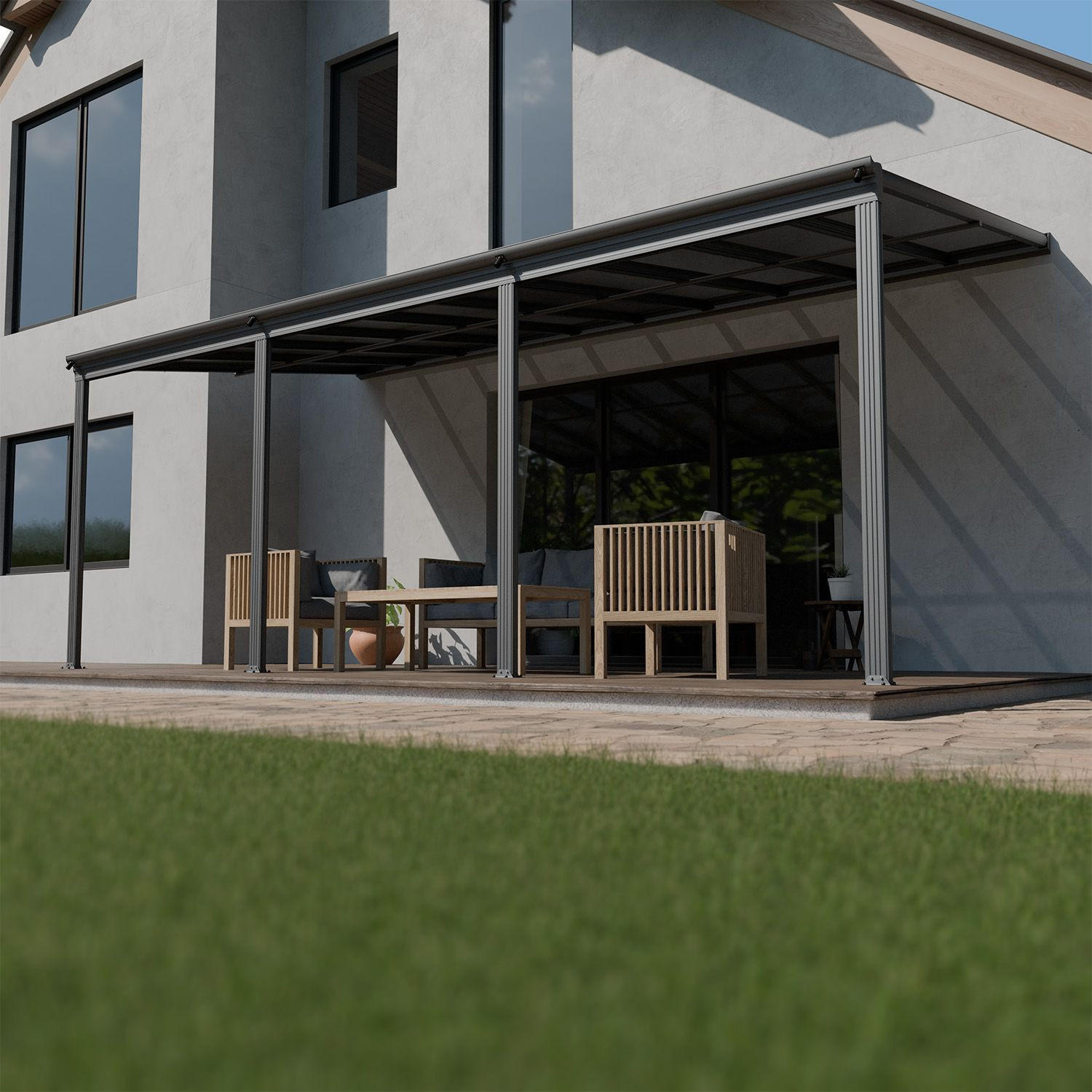 TERRASSENDACH Borneo Aluminium 6x3m dunkelgrau - Dunkelgrau, Metall (618/178/303cm) - Juskys