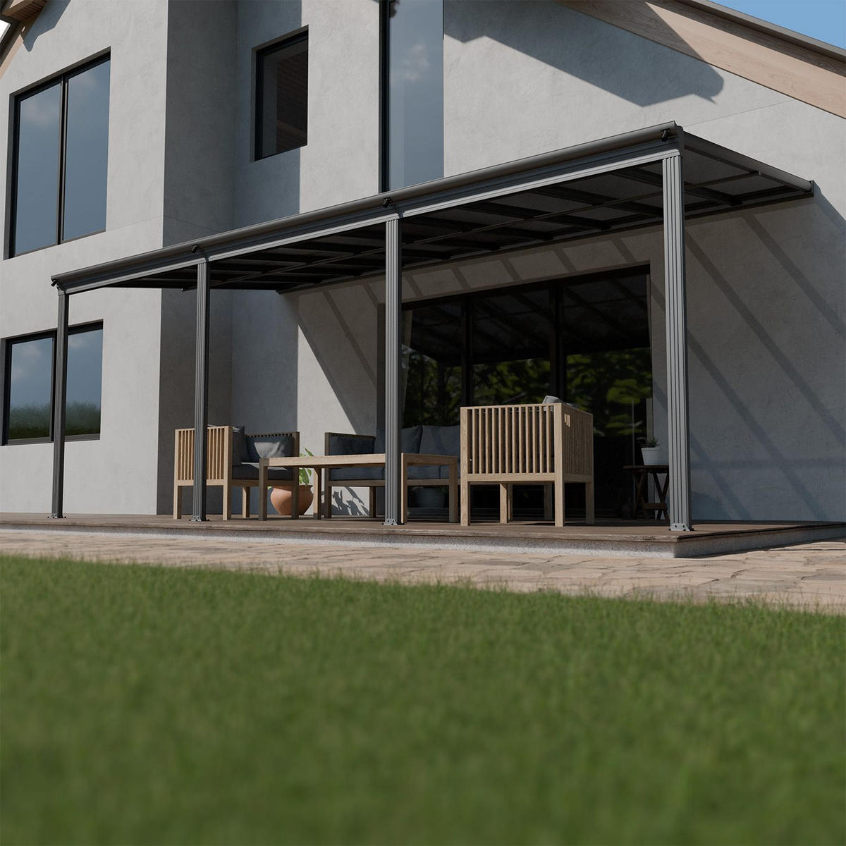 TERRASSENDACH Borneo Aluminium 6x3m dunkelgrau - Dunkelgrau, Metall (618/178/303cm) - Juskys