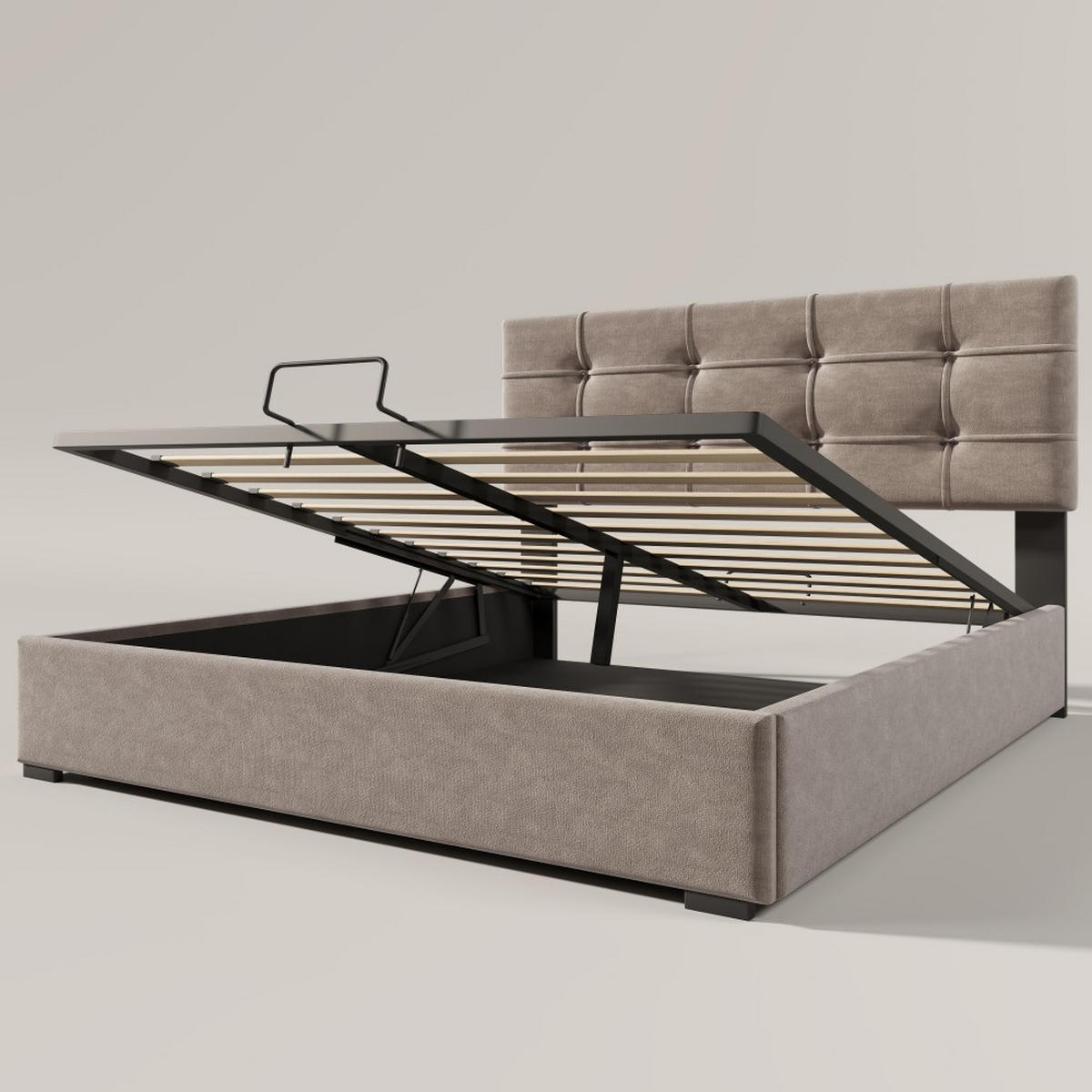 POLSTERBETT 140/200 cm in Hellgrau Samt - Hellgrau, Holz/Textil (140/200cm) - KOMHTOM