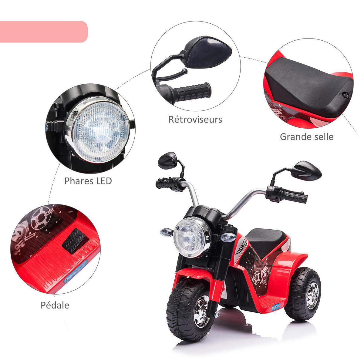ELEKTRO-MOTORRAD DE-12997 3 Räder Rot/Schwarz - Rot, Kunststoff (72/57/56cm) - ComfortXL