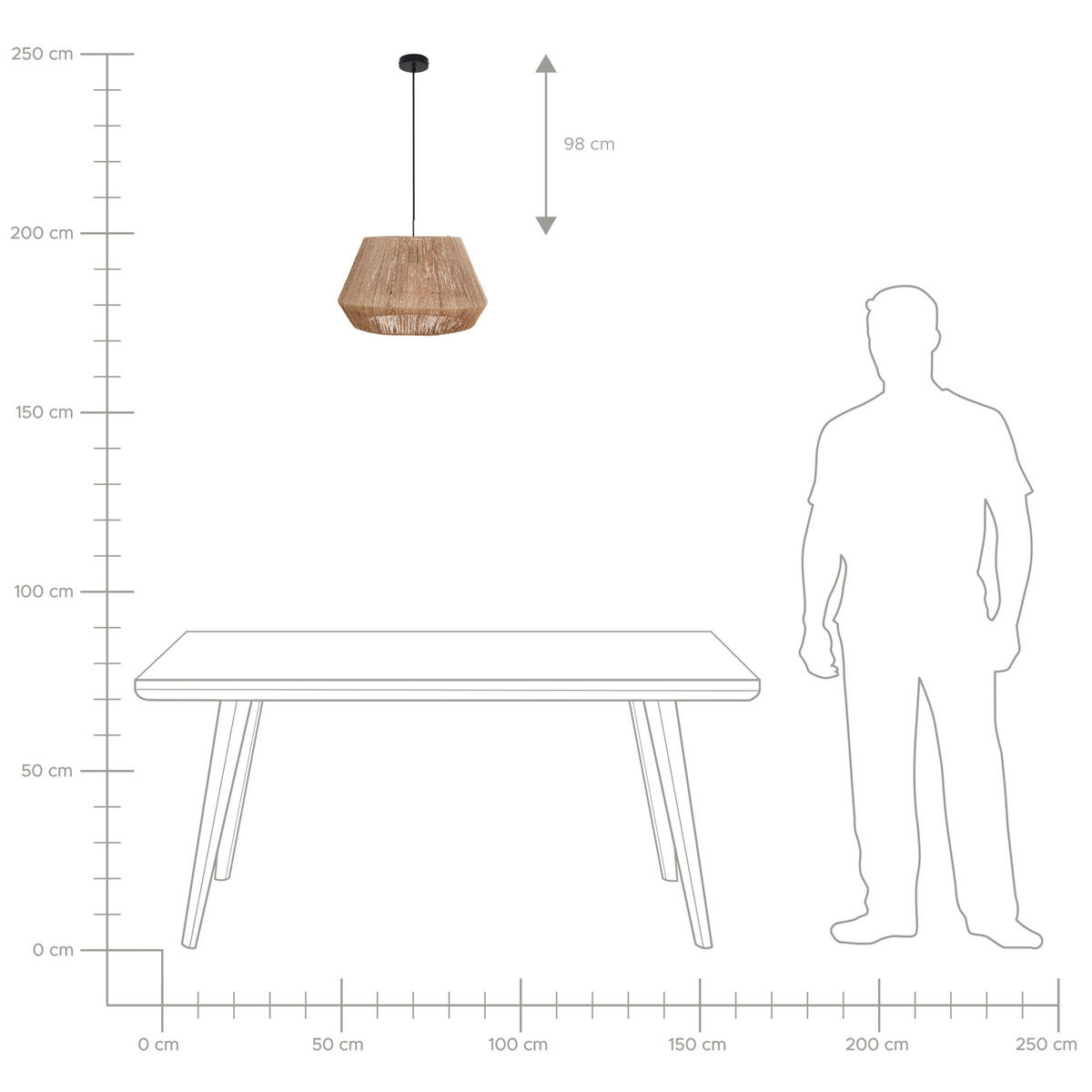 HÄNGELEUCHTE Jute Naturfarben Birau - Naturfarben, Naturmaterialien (48/48/128cm) - Beliani