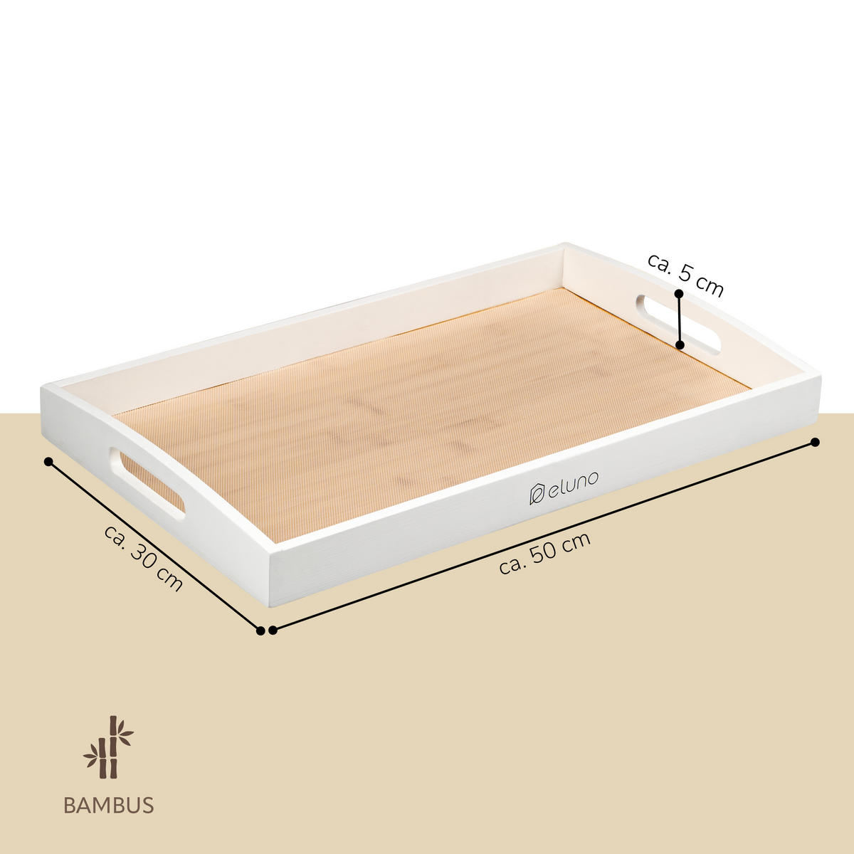 SERVIERTABLETT mit Griffmulden - Weiß, Naturmaterialien (50/5/30cm) - eluno